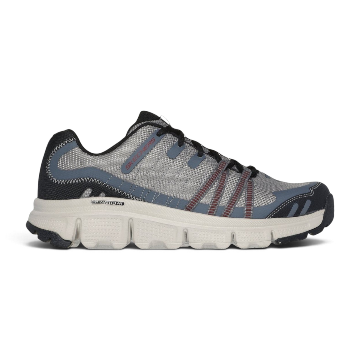 FRG Skechers Summits AT Twin Bridges gray athletic sneaker with mesh upper, hotmelt overlays, and cushioned midsole.