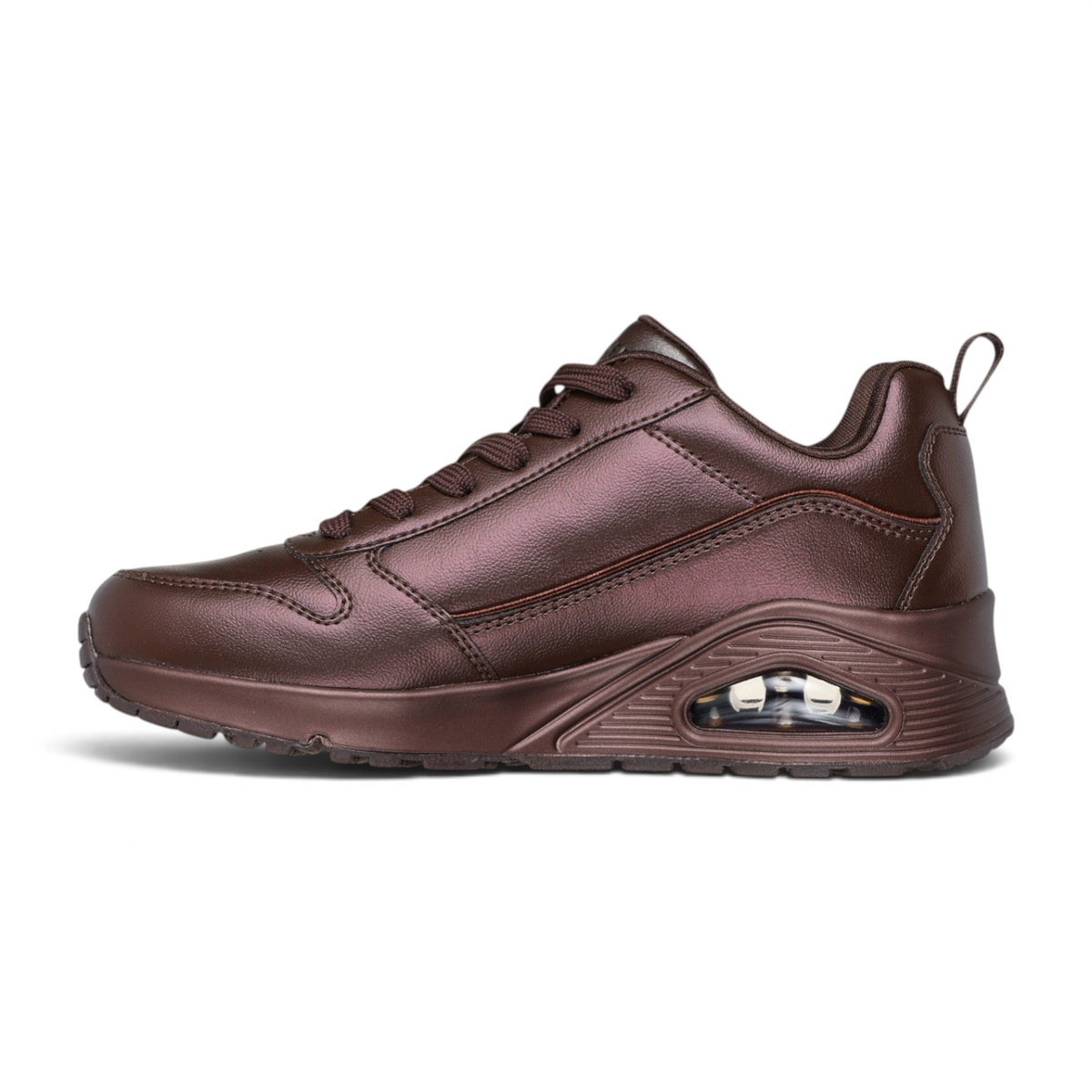 FRG Skechers Street Uno Galactic Gal chocolate brown metallic lace-up sneaker with visible air-cushioned heel