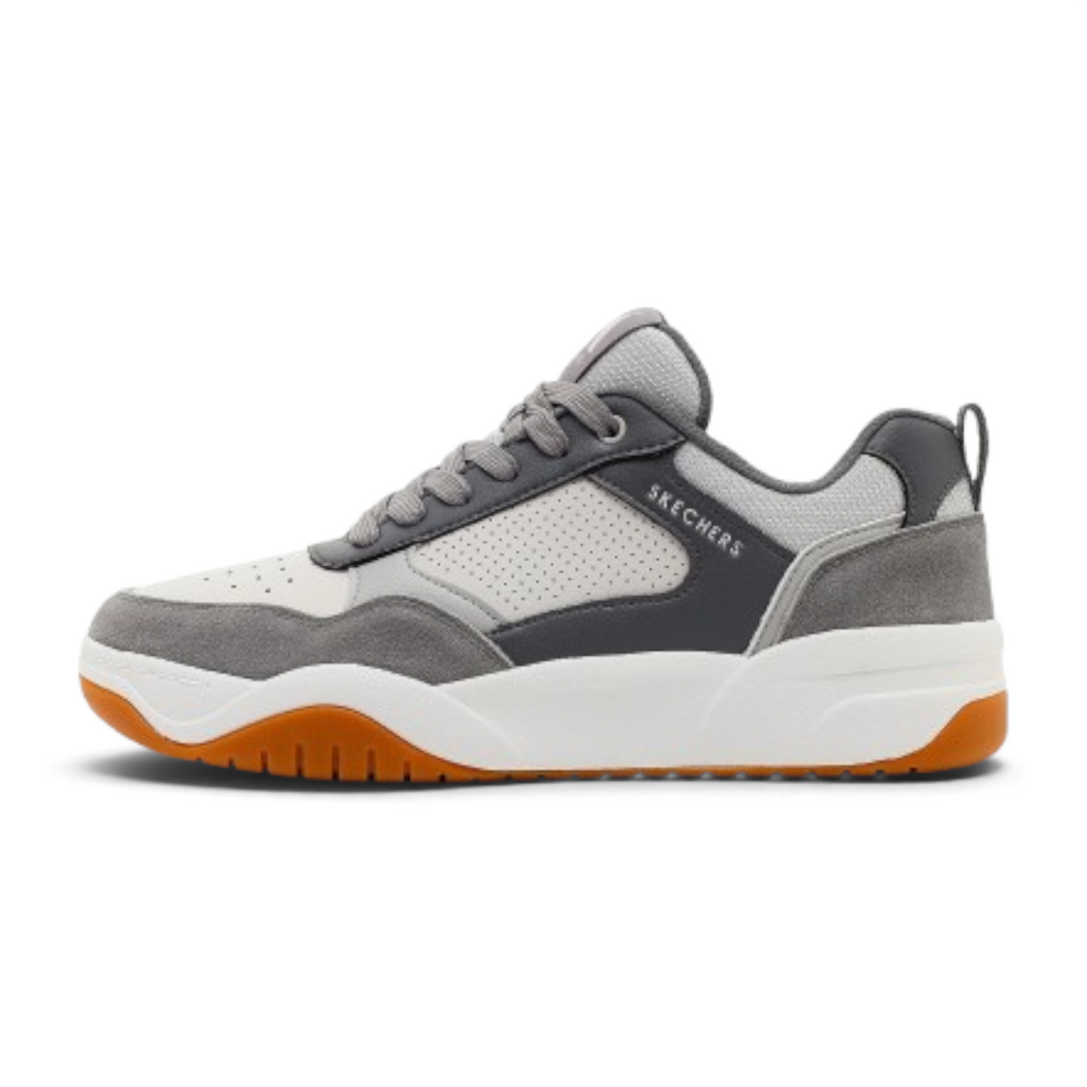 FRG Skechers Odyssey On The Way gray low-top lace-up sneakers with color-blocked genuine leather and suede upper