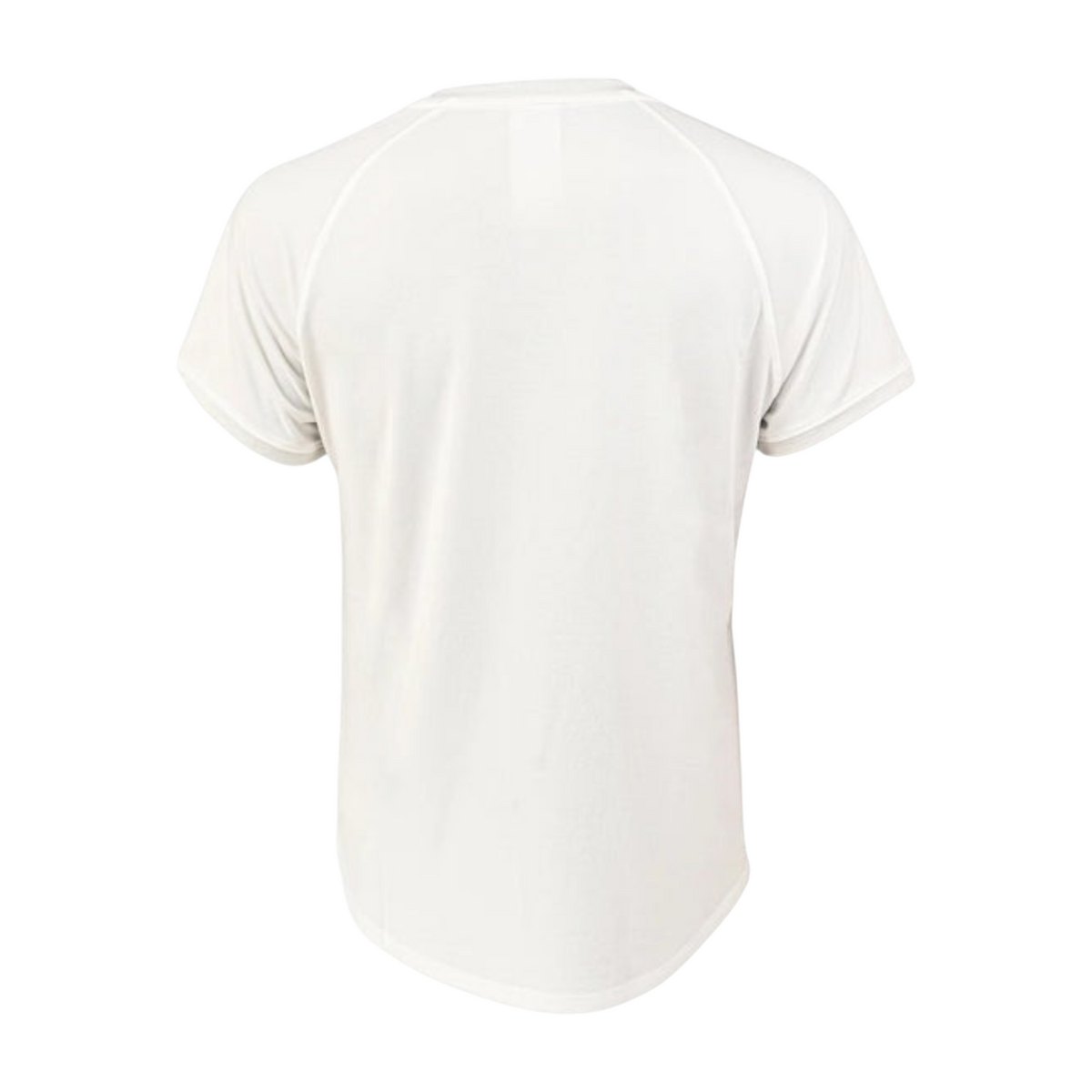 Back view of FRG ANTA snow white recycled polyester short sleeve running t-shirt with breathable fabric