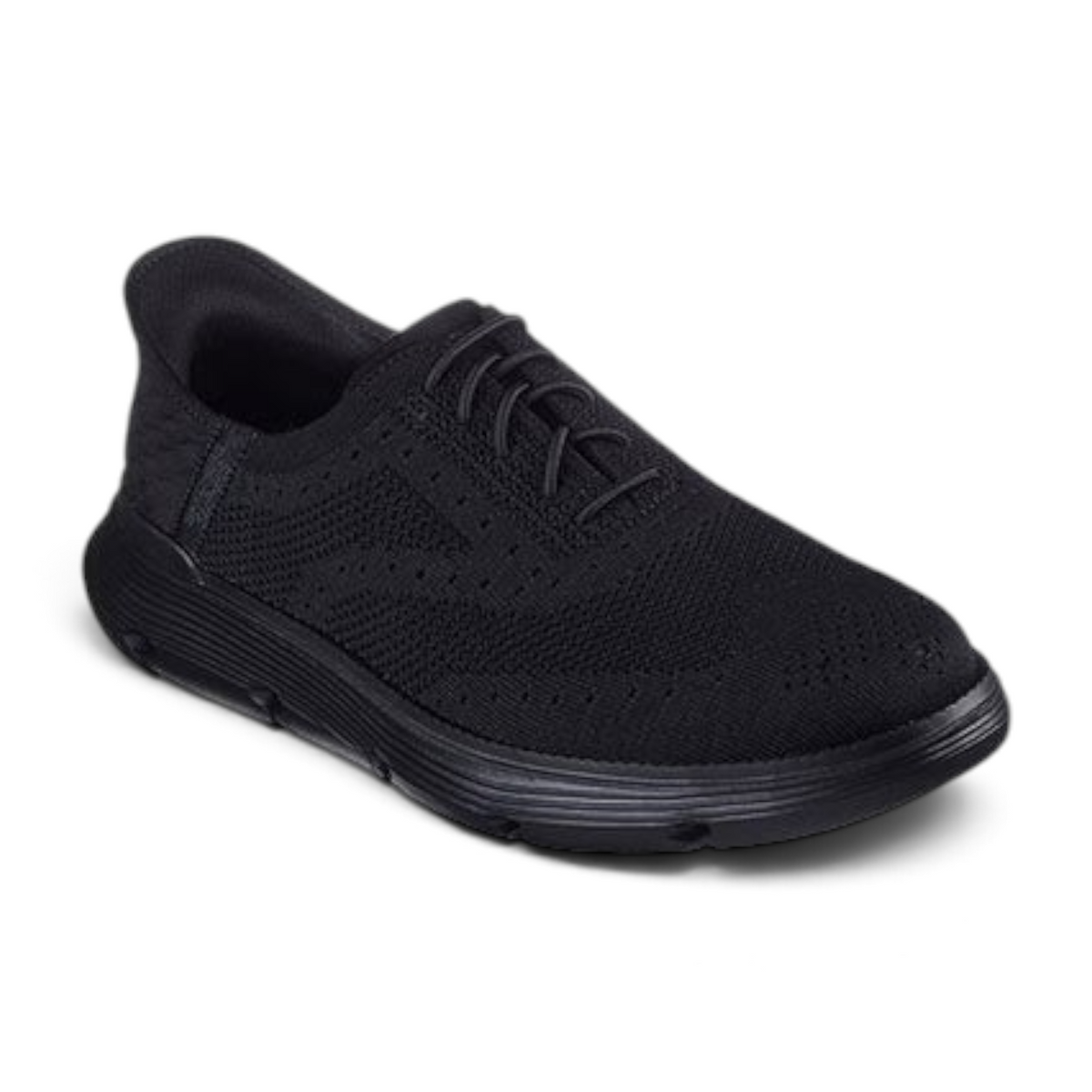 FRG Skechers Garza Palma black wingtip slip-in shoe with engineered knit upper and cushioned memory foam insole