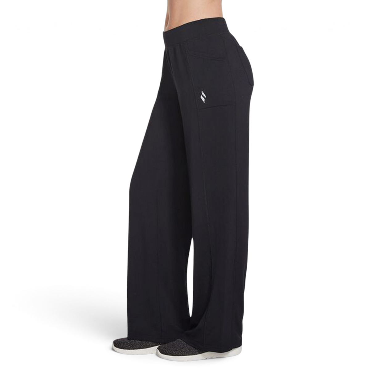 FRG 4 pocket pant in black featuring a wide-leg silhouette and a small logo detail on the side pocket