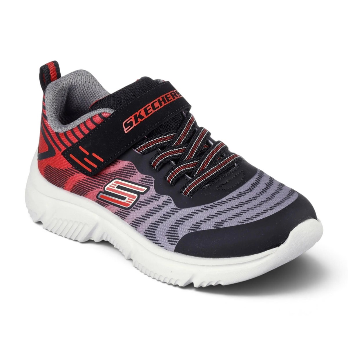 FRG GO RUN 650 kids running shoes in black and red with a hook-and-loop strap and white cushioned sole