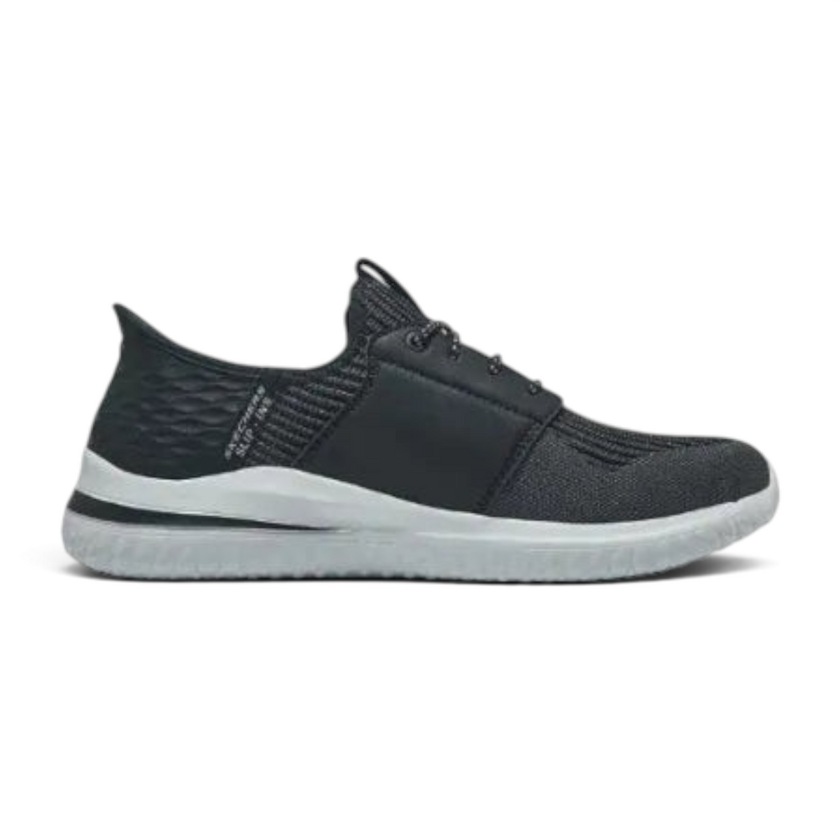 FRG Delson 3.0 Lavell black slip-on sneaker with a knit upper, white cushioned midsole, and modern athletic design.