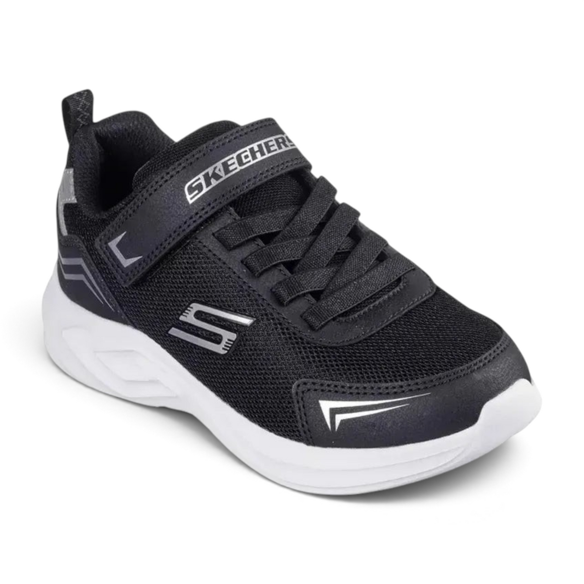 FRG MAZEMATICS kids black athletic sneaker with mesh upper, hook-and-loop strap, and white cushioned sole