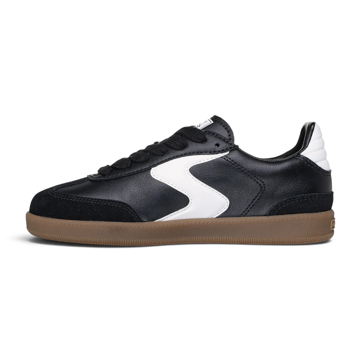 FRG Zinger Street Junior Varsity black synthetic sneaker with white S logo, suede overlays, and gum rubber sole