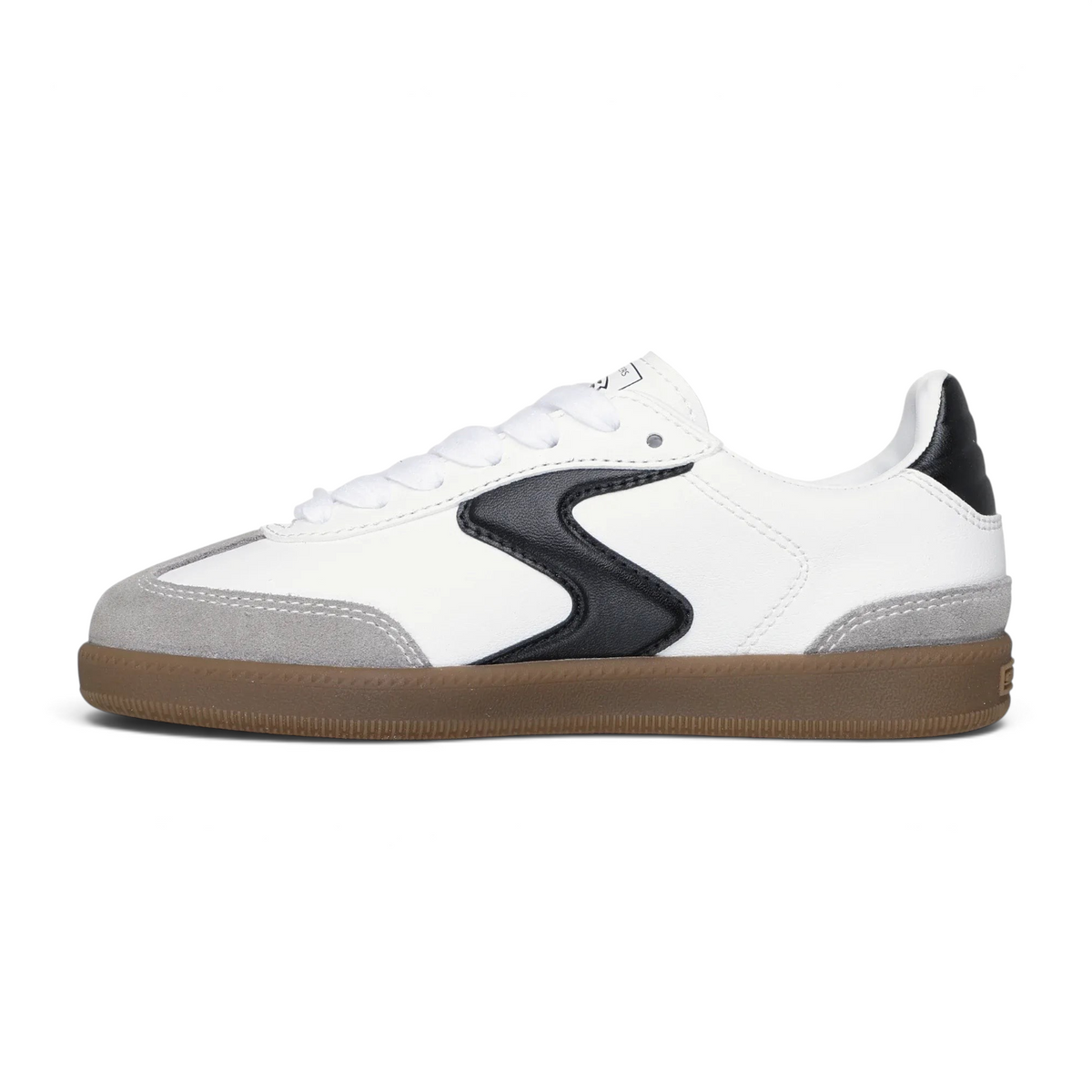 FRG Skechers Hotshot Junior Varsity low-profile sneaker in white synthetic leather with grey suede and black logo