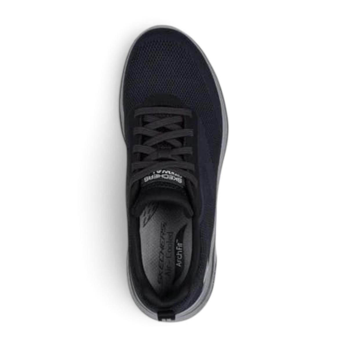 FRG Skechers Go Walk Arch Fit 2.0 Temporal black mesh walking shoe, top-down view showing cushioned insole