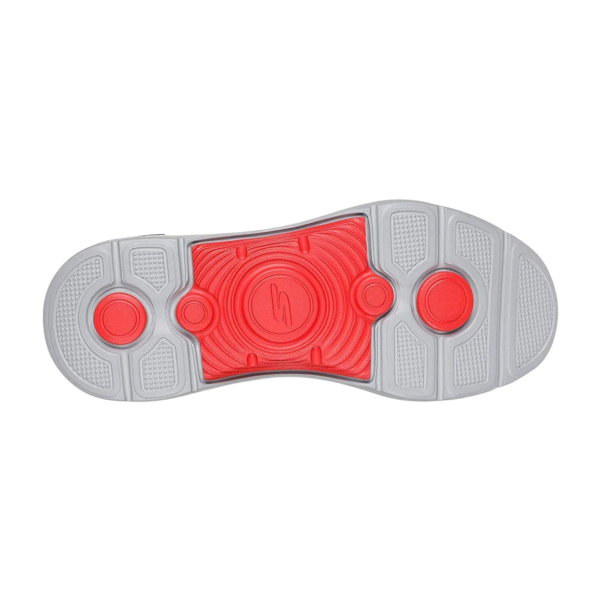 FRG GO WALK ARCH FIT 2.0 TEMPORAL sneaker outsole in grey with red traction pods and arch support detailing