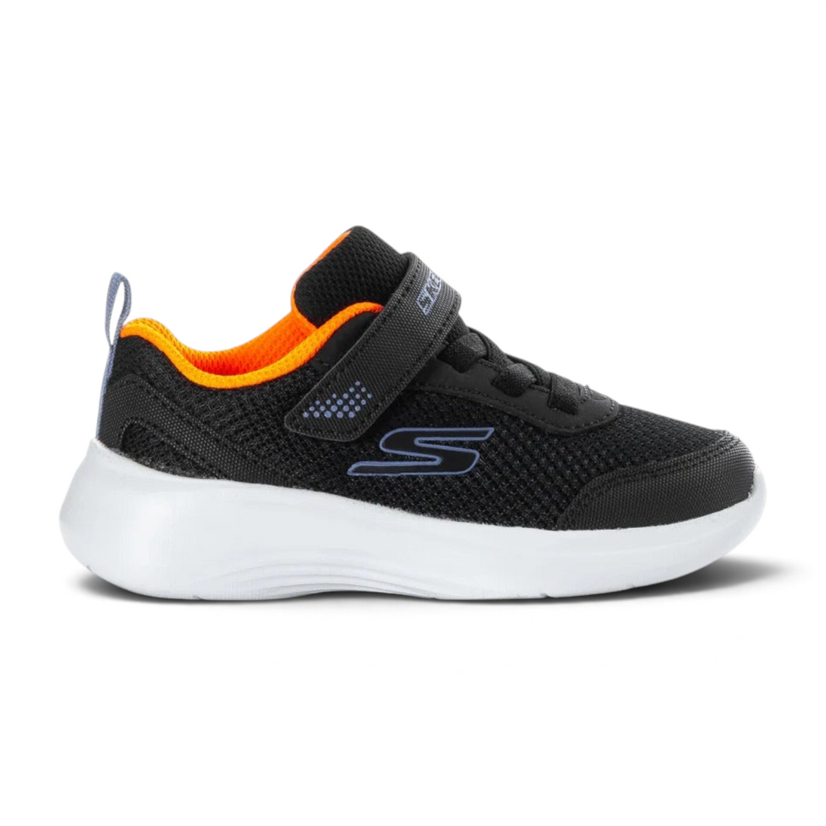 FRG SELECTORS RESET ACHIEVED kids sneaker in black mesh with orange lining, velcro strap, and white cushioned sole