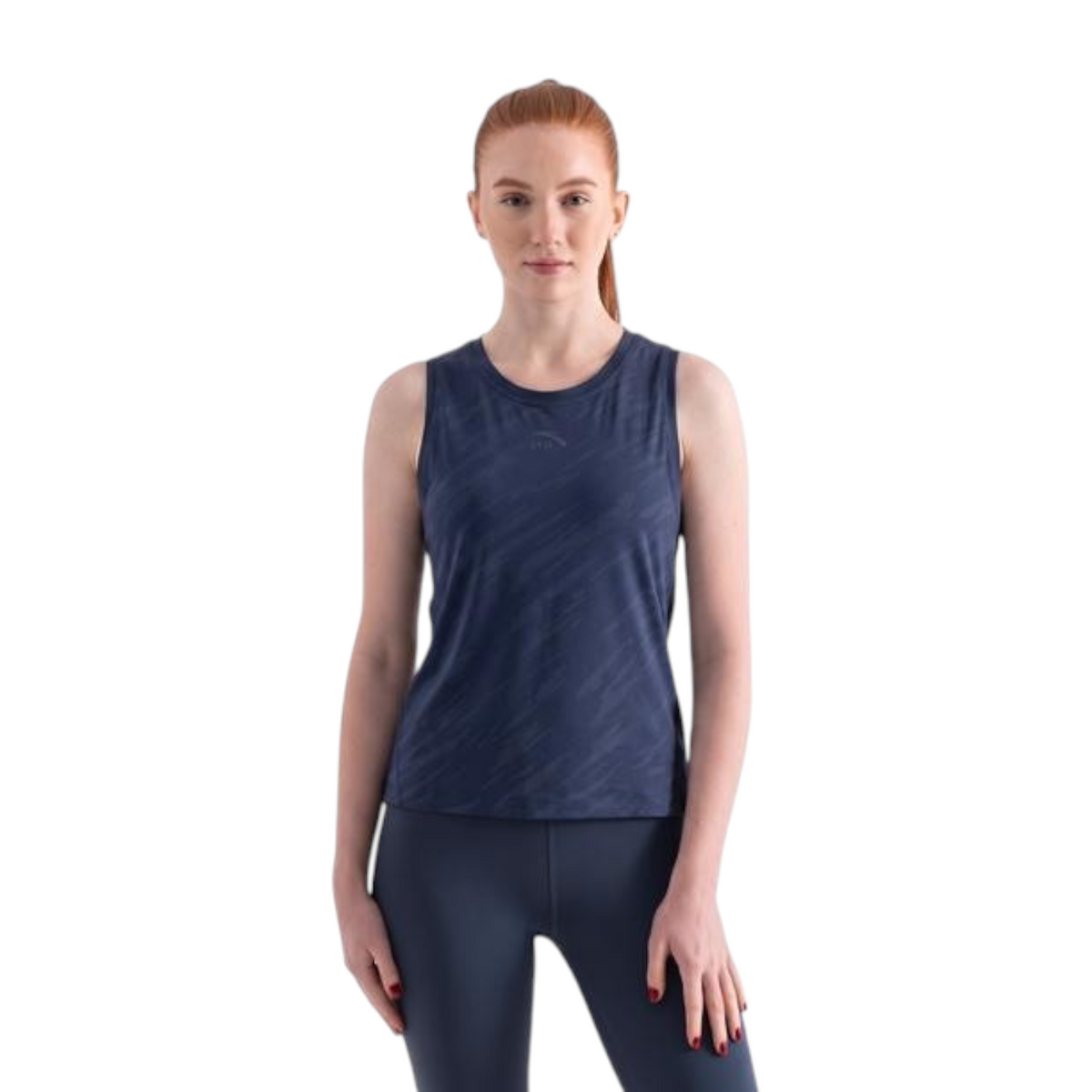 FRG ANTA women's heather purple sleeveless tank top with a crew neck and cropped fit worn by a model