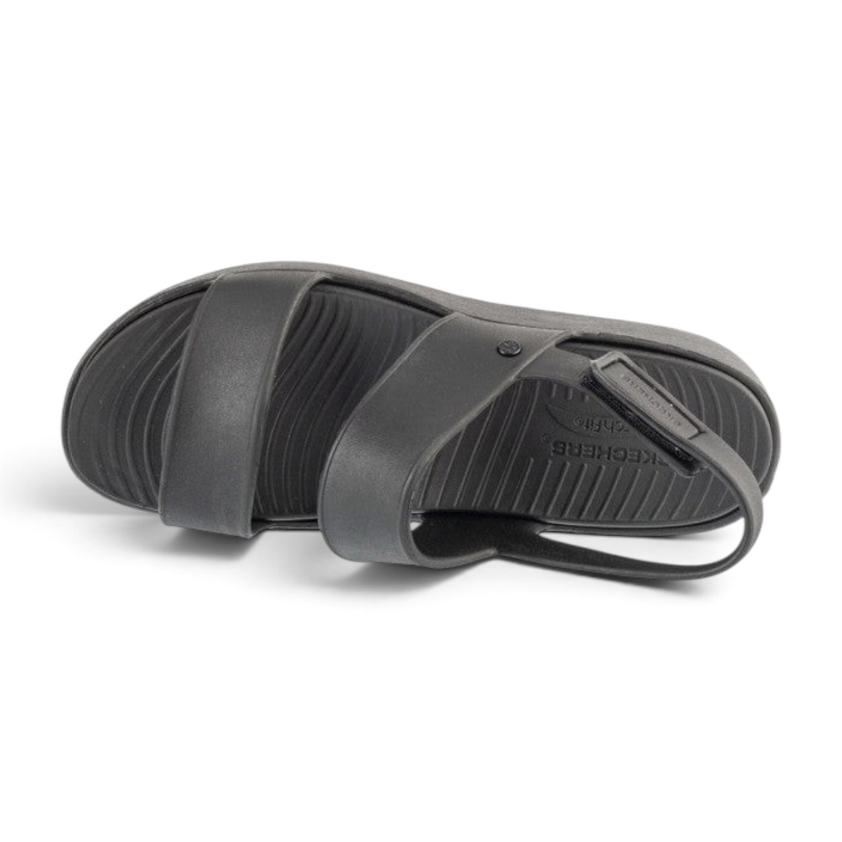 FRG Skechers Arch Fit Upbeat black platform sandal with double cross-band design and adjustable slingback strap