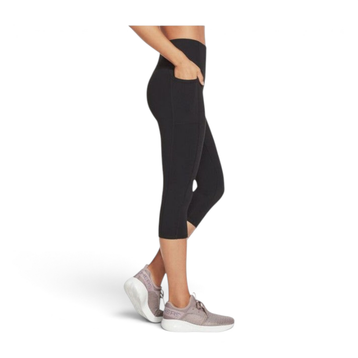 FRG Skechers women's black high-waisted knit capri leggings with side pockets for activewear