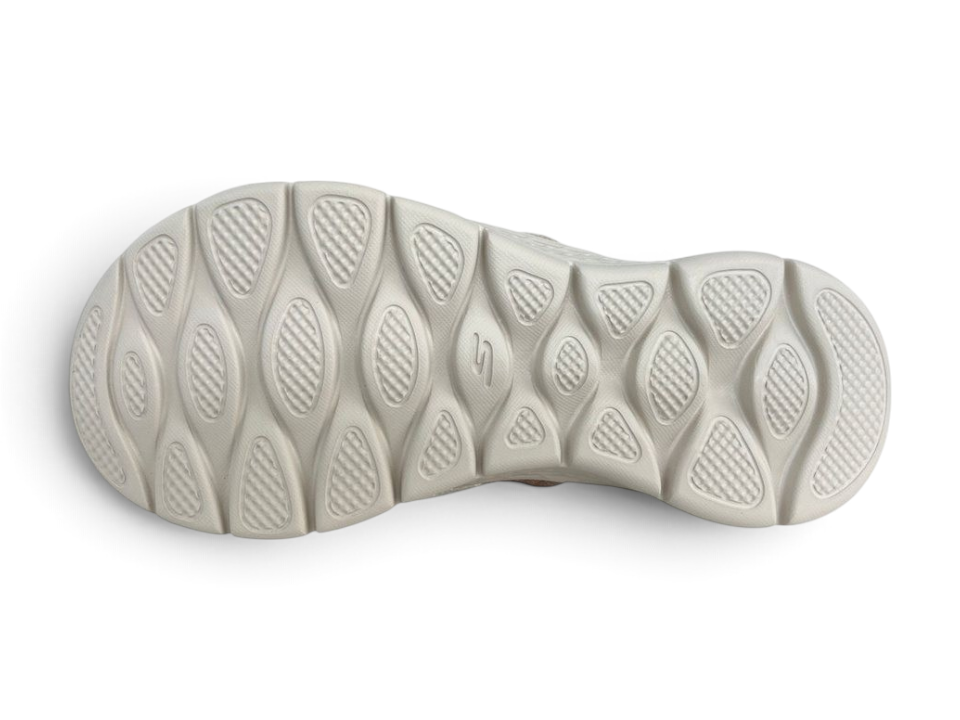 FRG Skechers GO WALK FLEX taupe sandal showing the textured, slip-resistant traction outsole pattern