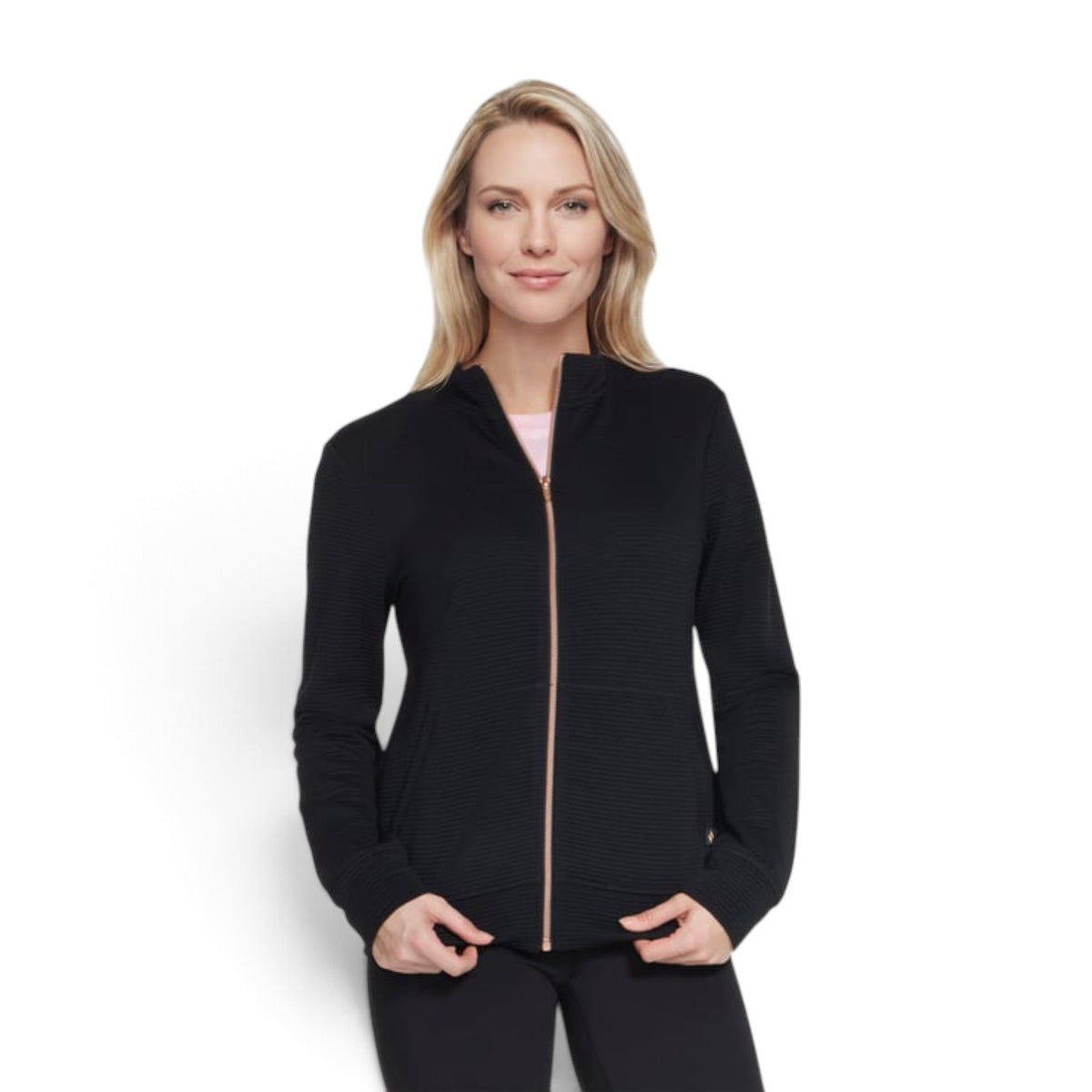 Skechers Women's GO WALK Everywhere Jacket – Black – zipped front view
